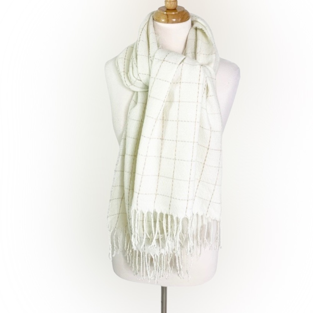 NWT Nordstrom BP Scarf Wrap Shawl Fringe Ivory Gold Shimmer Thread